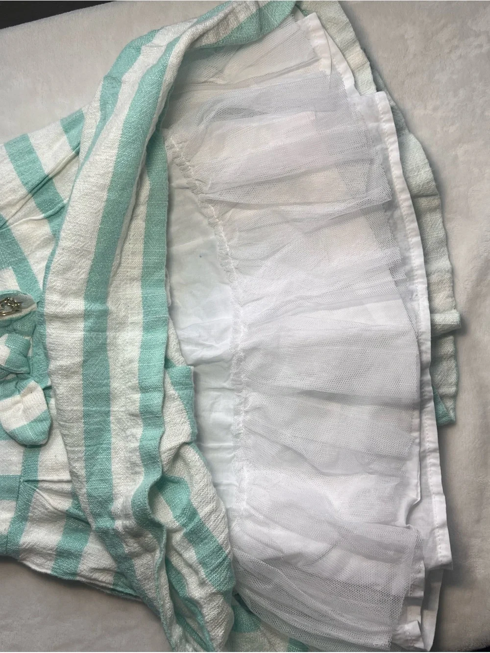 Mayoral Mint and White Striped Dress with Bow
